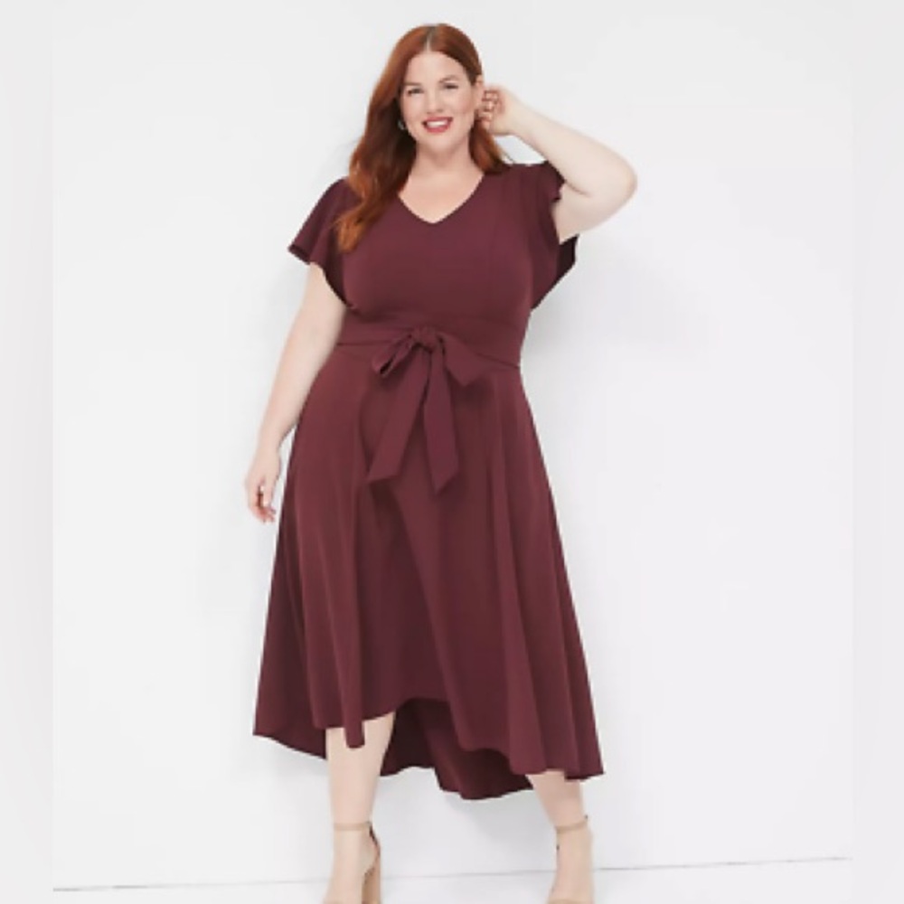 NWT Lane Bryant Point Royale Lena V Neck High Low Midi Dress Faux Wrap Size 28